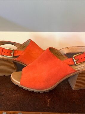 Sorel Orange Suede Slingback Block Heel Mules